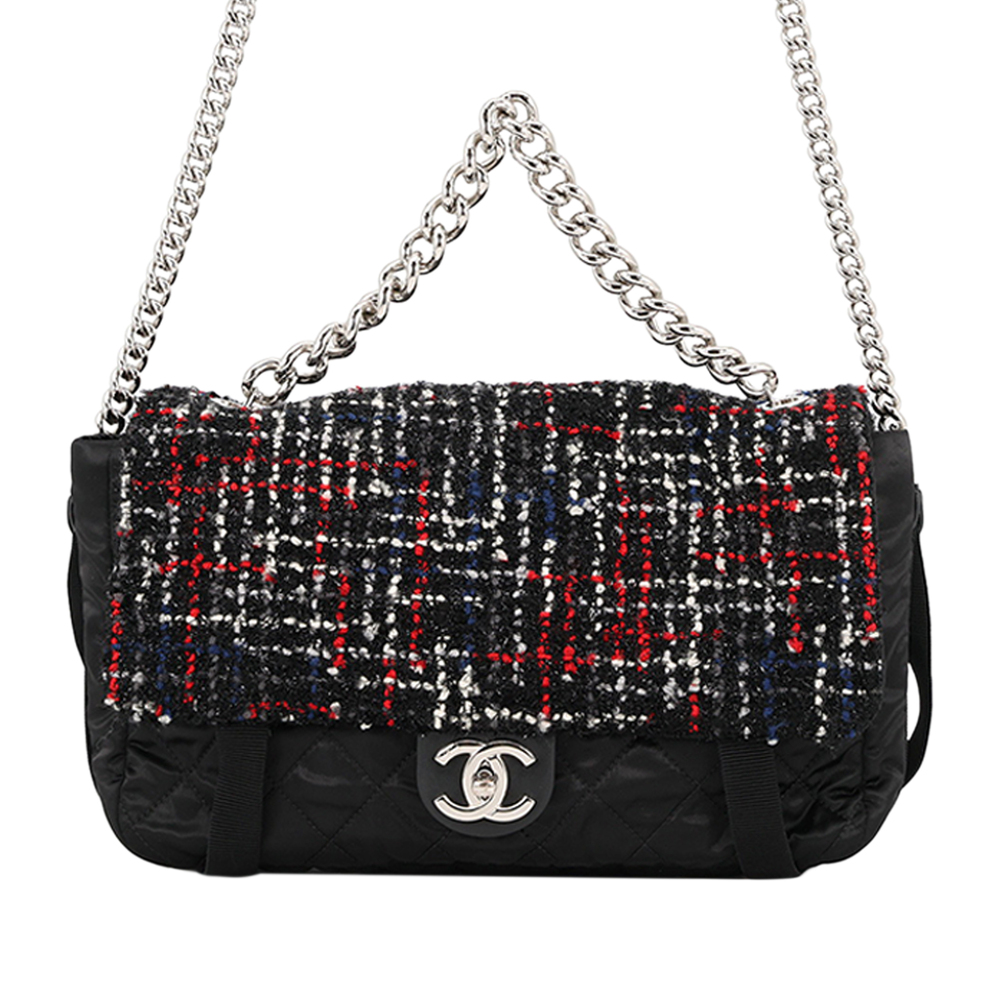 Pre-Loved Chanel Quilted Tweed and Nylon Astronaut Essentials Flap